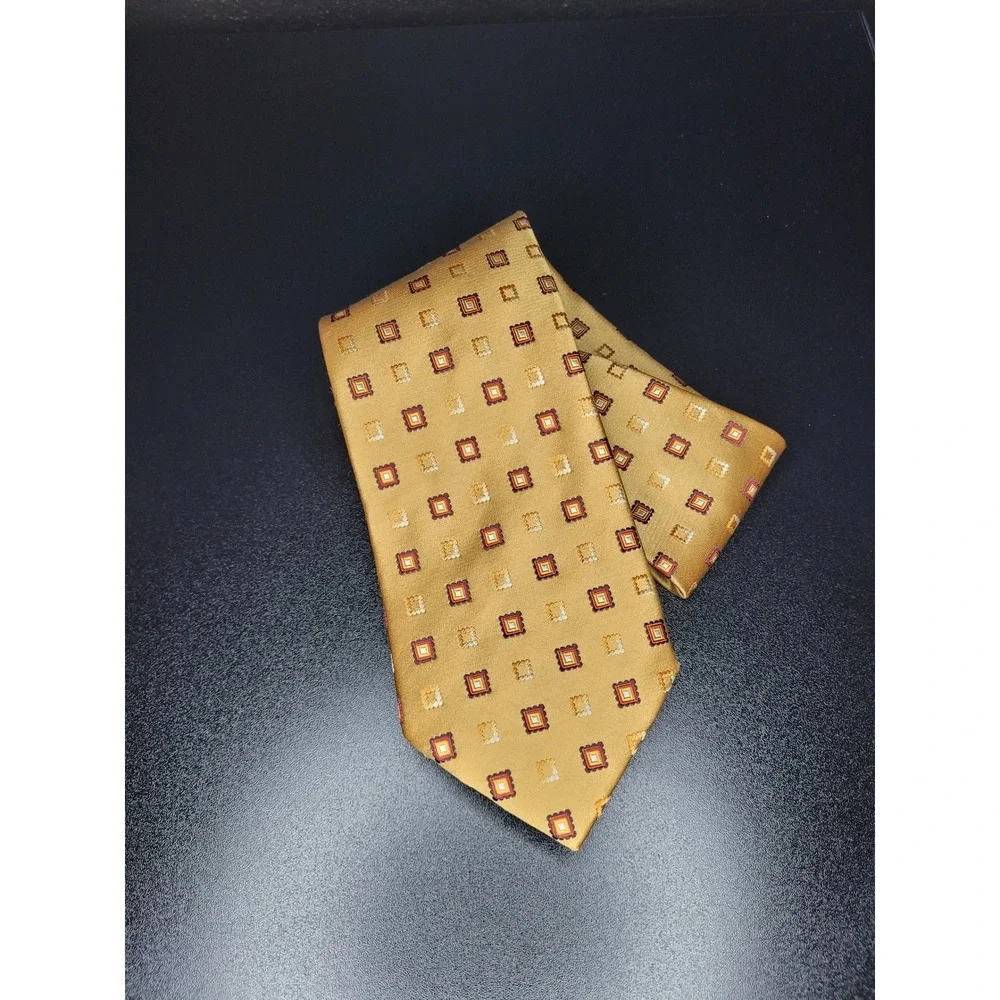 Ermenegildo Zegna Men's Necktie Gold Geometric Silk 3.75
